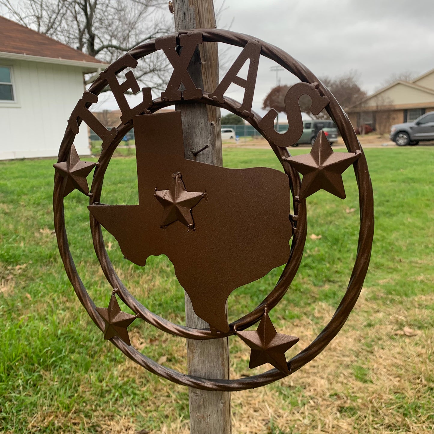 12" STATE OF TEXAS MAP RUSTIC BRONZE TWISTED RING METAL SIGN WESTERN HOME DECOR HANDMADE NEW