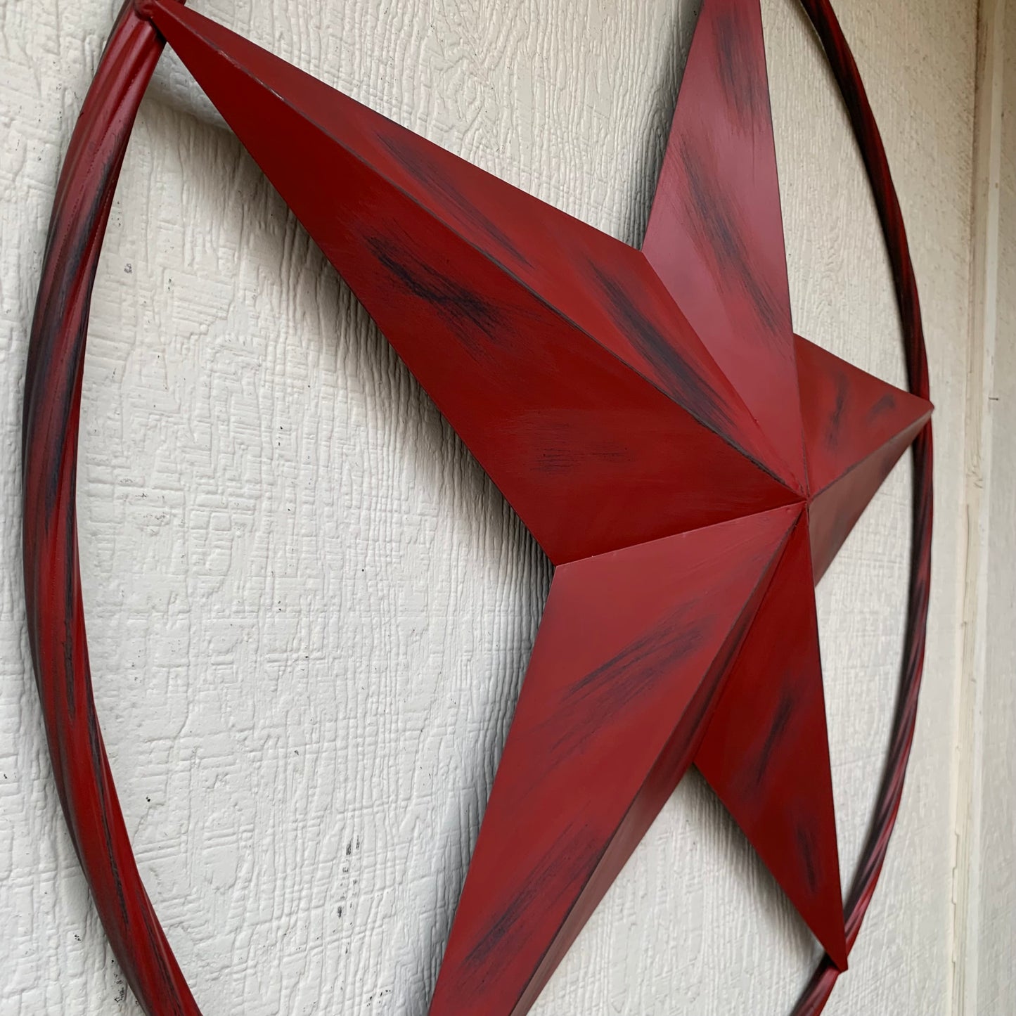 RED DISTRESSED STAR TWO TONE TEXTURE BARN STAR METAL LONESTAR TWISTED ROPE RING WESTERN HOME DECOR HANDMADE NEW #EH12958