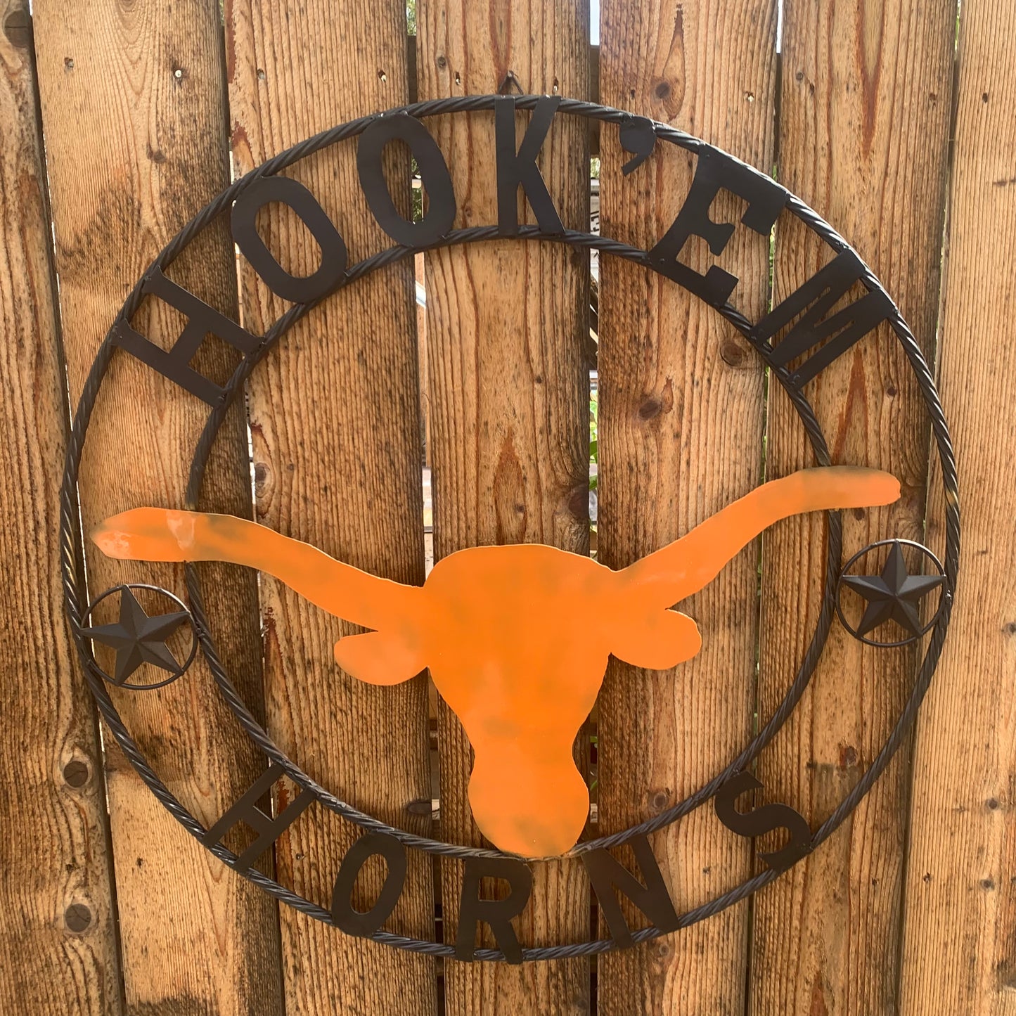 HOOKEM HORNS WITH LONE STAR TEXAS LONGHORNS HOOK EM METAL CUSTOM VINTAGE CRAFT WALL ART TEAM SIGN HANDMADE