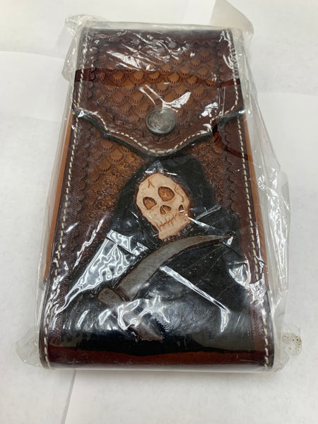 #EH11707 SKUL LEATHER 7" POUCH EXTRA LARGE  BELT LOOP CELL PHONE CASE UNIVERSAL OVERSIZE WESTERN LEATHER ART HANDMADE NEW