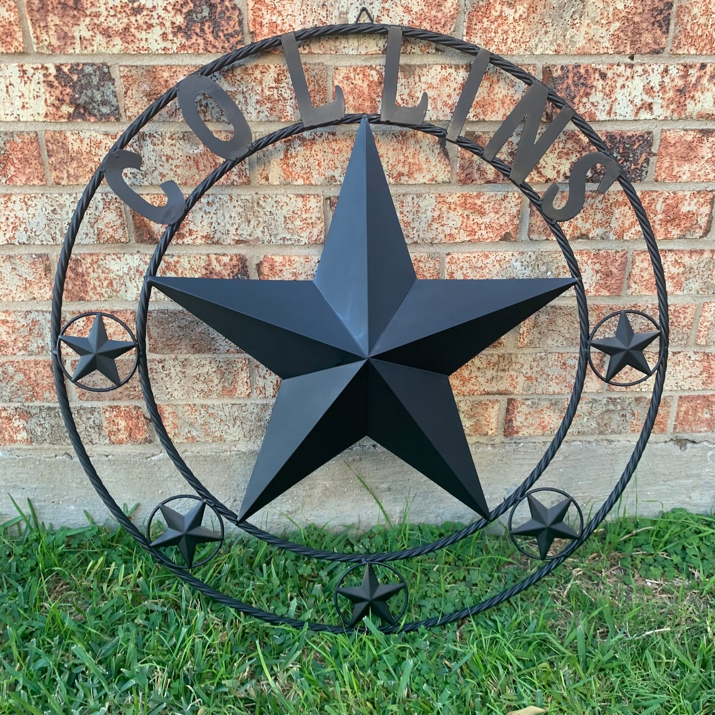 COLLINS STYLE CUSTOM STAR NAME BARN METAL STAR 3d TWISTED ROPE RING WESTERN HOME DECOR RUSTIC BLACK HANDMADE 24",32",36",50"
