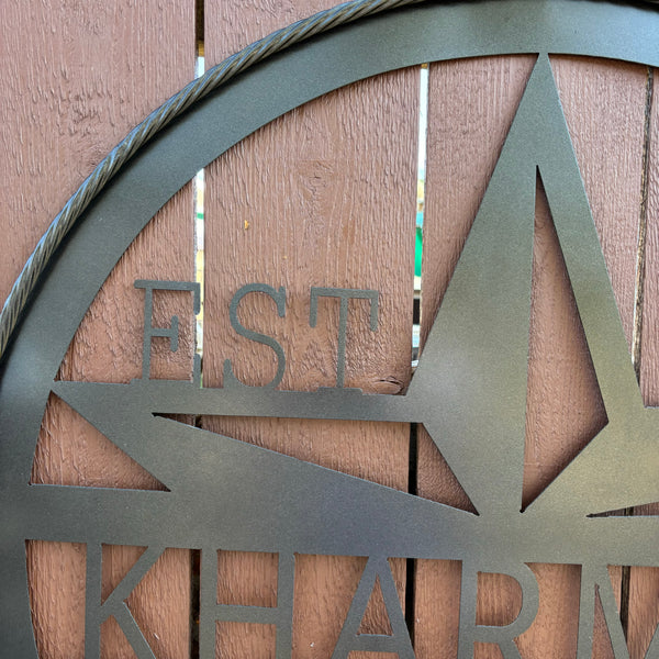 30" KHARMAN CUSTOM NAME SIGN LASERCUT CUSTOM METAL VINTAGE CRAFT SIGN WITH TWISTED ROPE RING WESTERN HOME DECOR HANDMADE NEW