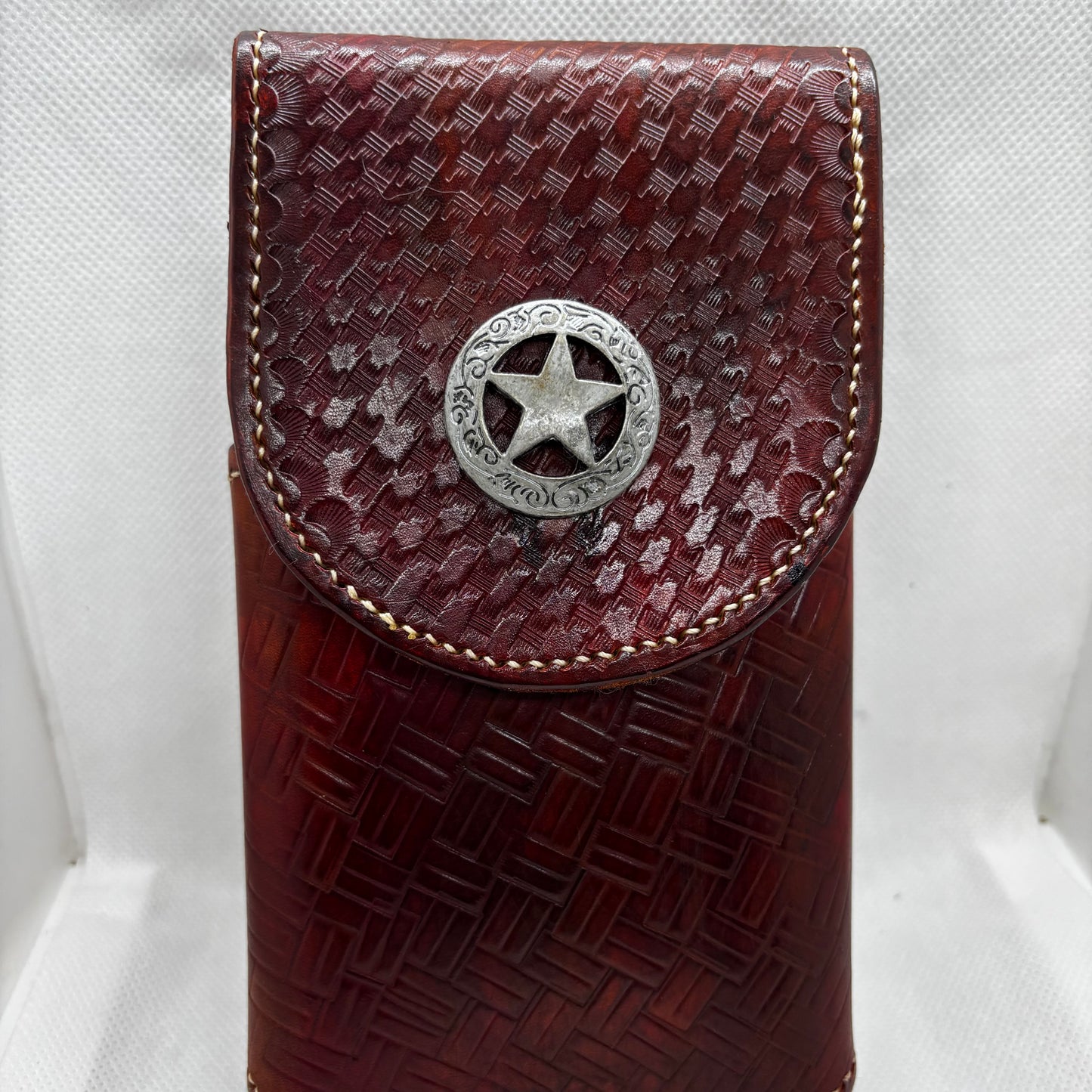 7" LONE STAR LEATHER HOLSTER BROWN STAR POUCH EXTRA LARGE  BELT LOOP CLIP CELL PHONE CASE UNIVERSAL HANDMADE #EH13808