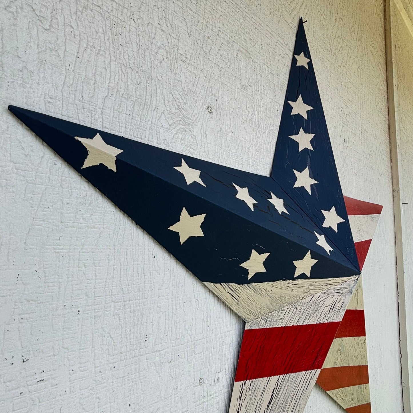 USA FLAG STAR CRACKLE RED IVORY NAVY BLUE METAL BARN STAR METAL WALL ART WESTERN HOME DECOR HANDMADE NEW