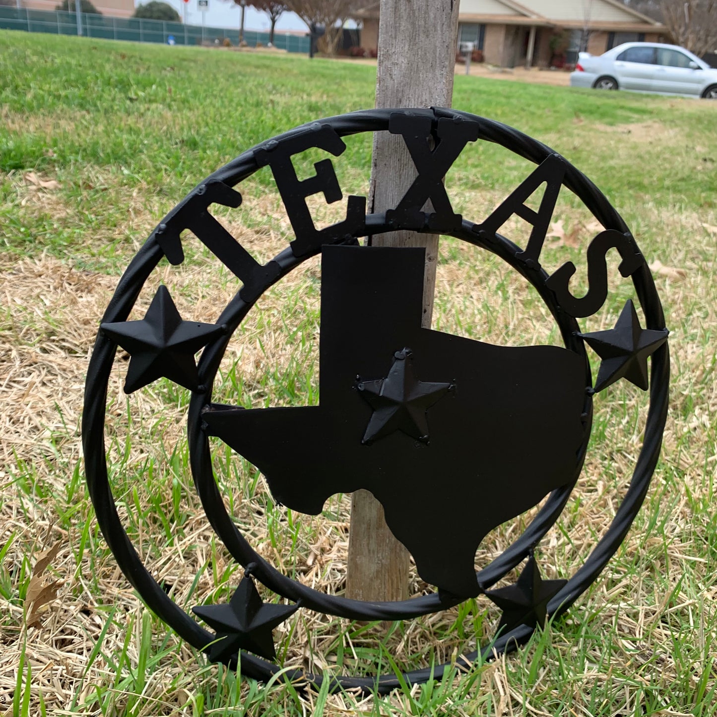 12" STATE OF TEXAS MAP RUSTIC BLACK TWISTED RING METAL SIGN WESTERN HOME DECOR HANDMADE NEW
