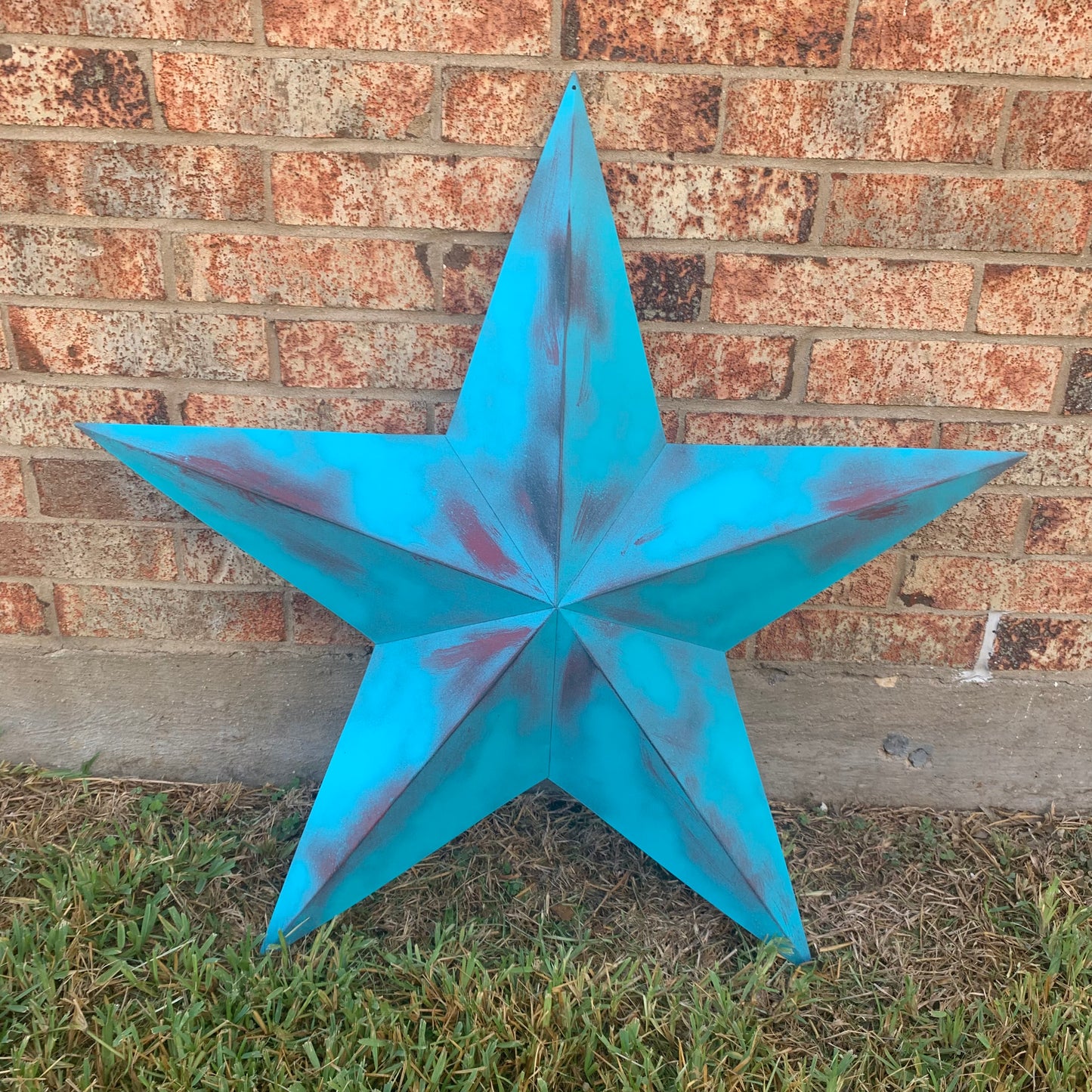 #EH10540 TURQUOISE DISTRESSED TWO TONE BARN STAR METAL ART WESTERN HOME DECOR HANDMADE NEW