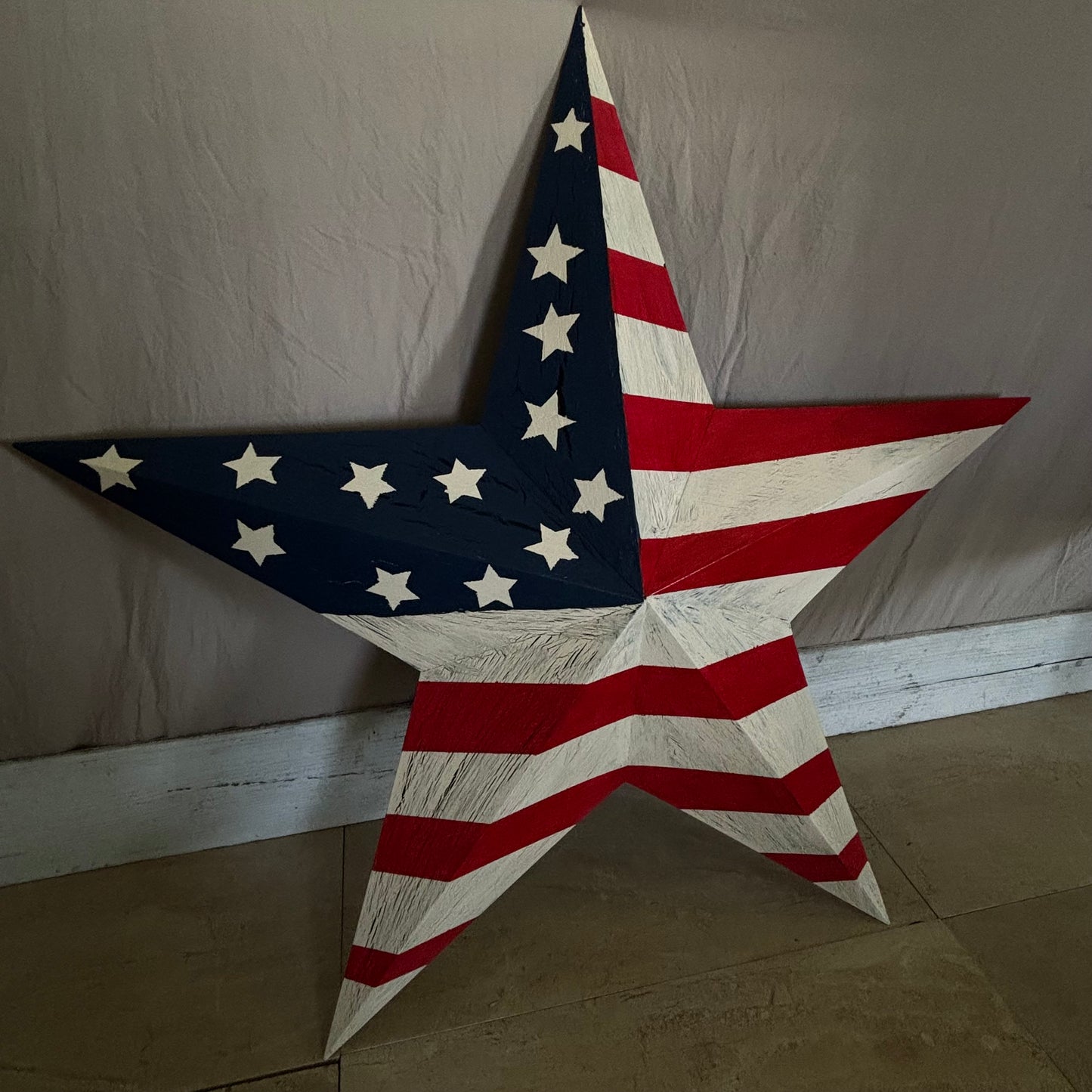 USA FLAG STAR CRACKLE RED IVORY NAVY BLUE METAL BARN STAR METAL WALL ART WESTERN HOME DECOR HANDMADE NEW