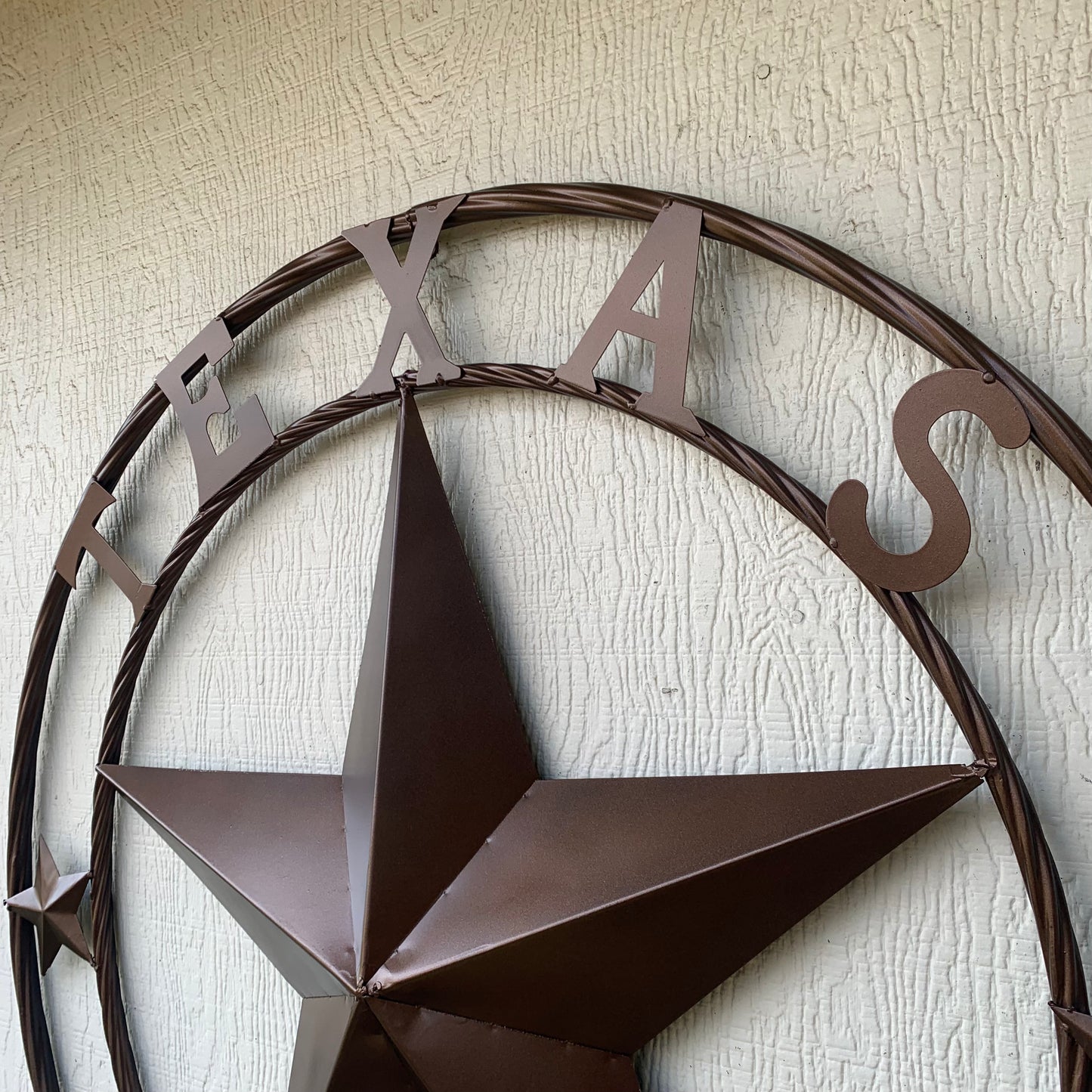 TEXAS LONESTAR WITH 3 SMALL STARS BARN STAR METAL RUSTIC BRONZE COPPER TWISTED ROPE RING WESTERN HOME DECOR HANDMADE NEW