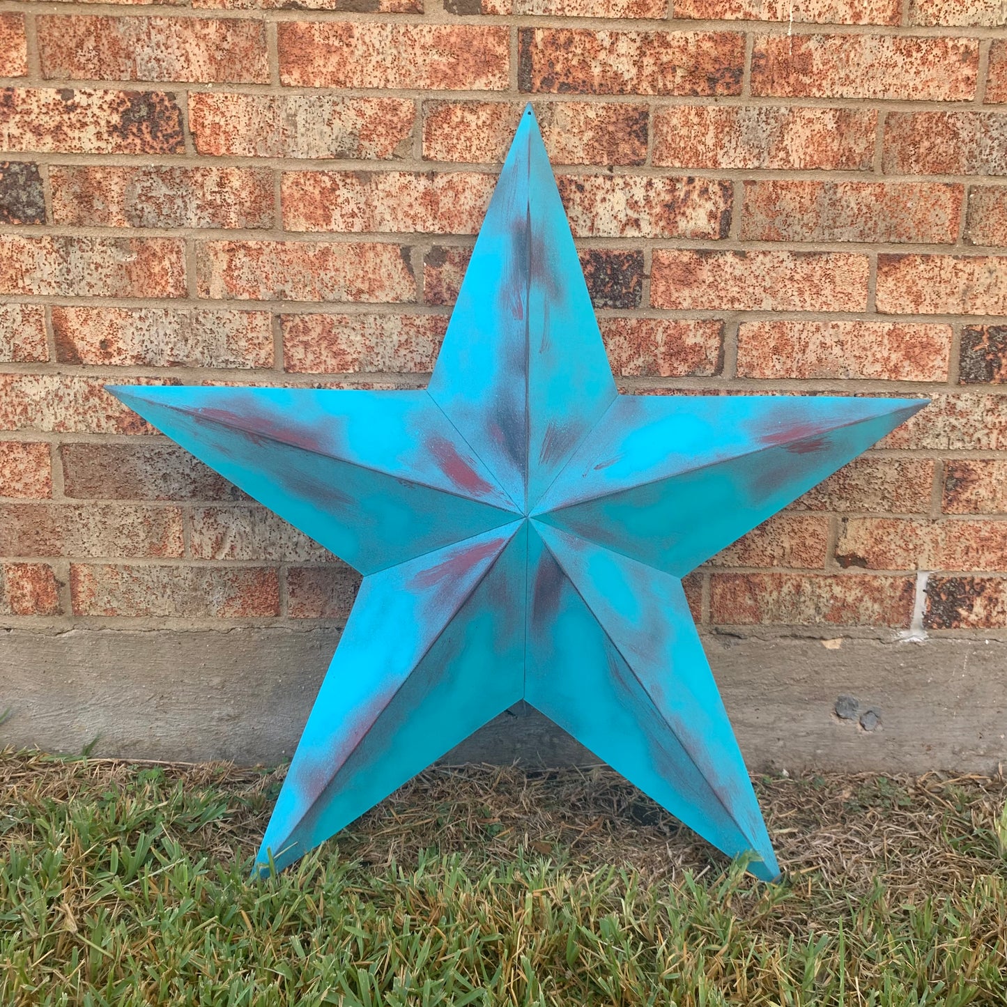 #EH10540 TURQUOISE DISTRESSED TWO TONE BARN STAR METAL ART WESTERN HOME DECOR HANDMADE NEW