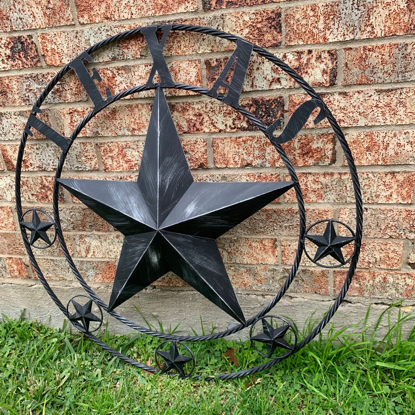 TEXAS BLACK DISTRESSED STAR TWO TONE TEXTURE BARN STAR METAL LONESTAR TWISTED ROPE RING WESTERN HOME DECOR HANDMADE NEW