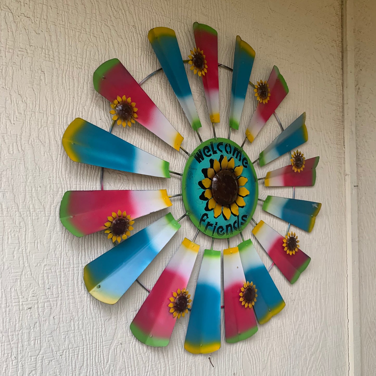 32" WINDMILL WELCOME FRIENDS FARMHOUSE WALL ART METAL WESTERN HOME DECOR NEW #EH12175