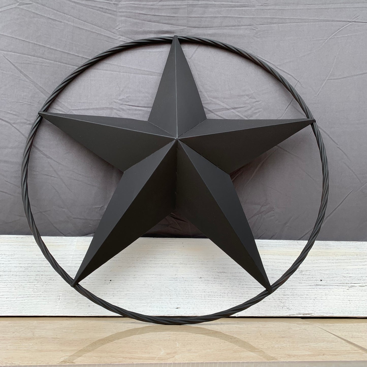 RUSTIC BLACK BARN STAR METAL LONE STAR 3d TWISTED ROPE RING WESTERN HOME DECOR HANDMADE NEW 12",16",24",32",36"-#EH10608