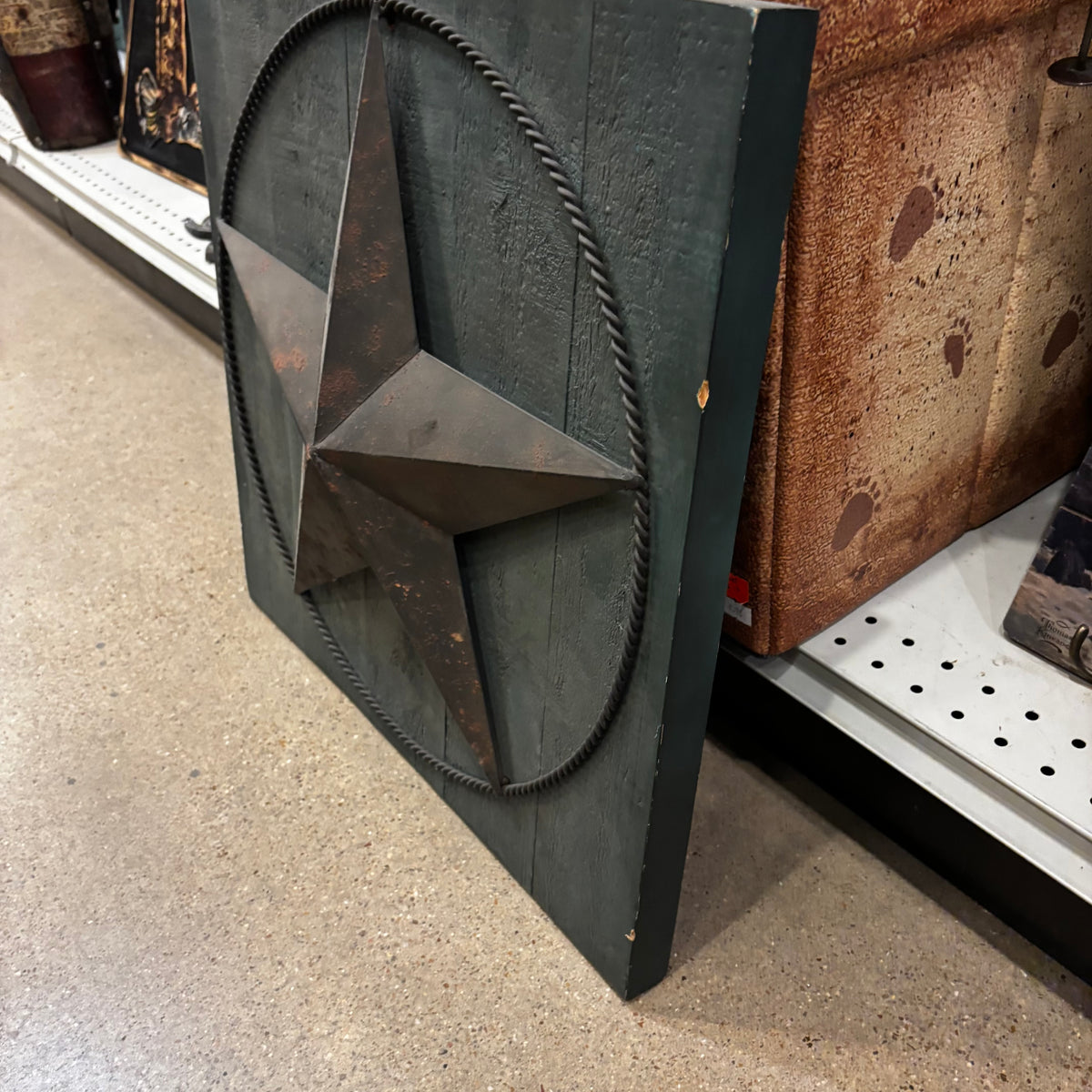 METAL STAR ON WOOD PANEL WESTERN HOME DECOR HANDMADE