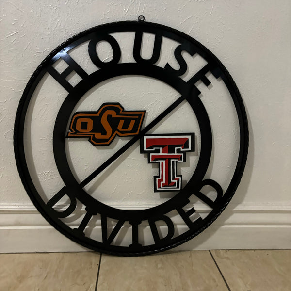 HOUSE DIVIDED OSU & TECH CUSTOM VINTAGE METAL CRAFT WALL ART RUSTIC TEAM SIGN HANDMADE 18",24",32",36