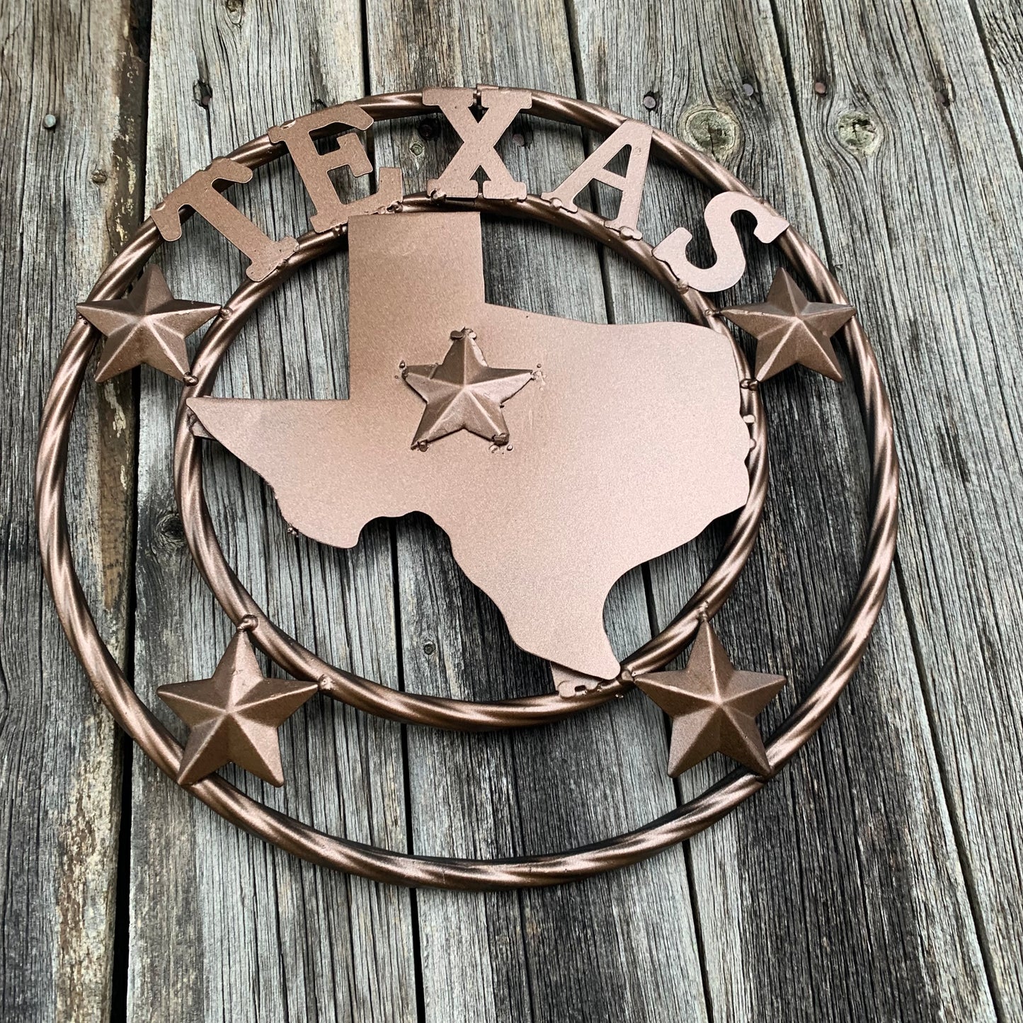 12" STATE OF TEXAS MAP RUSTIC BRONZE TWISTED RING METAL SIGN WESTERN HOME DECOR HANDMADE NEW