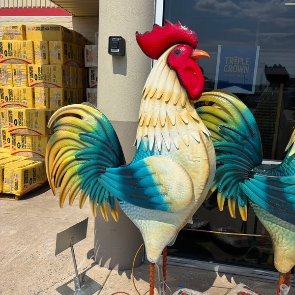 RUSTIC ROOSTER 6 FOOT CHICKEN GARDEN ANIMAL SCULPTURE METAL DECOR HANDMADE