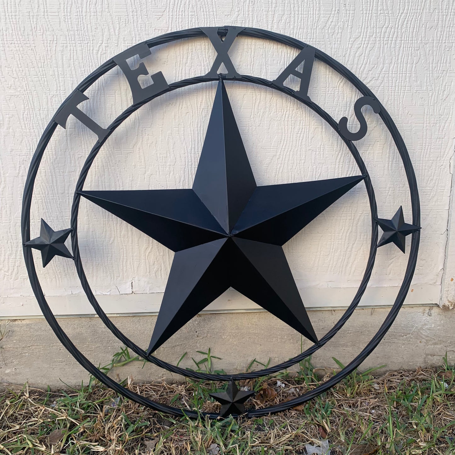 TEXAS LONESTAR WITH 3 SMALL STARS BARN STAR METAL RUSTIC BLACK TWISTED ROPE RING WESTERN HOME DECOR HANDMADE NEW