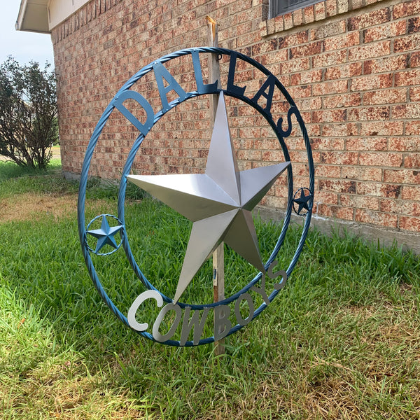 DALLAS COWBOYS SILVER & NAVY BLUE BARN STAR CUSTOM METAL VINTAGE LONESTAR WESTERN HOME DECOR HANDMADE 24",32",36",40",42",44",46",48",50" (Copy)