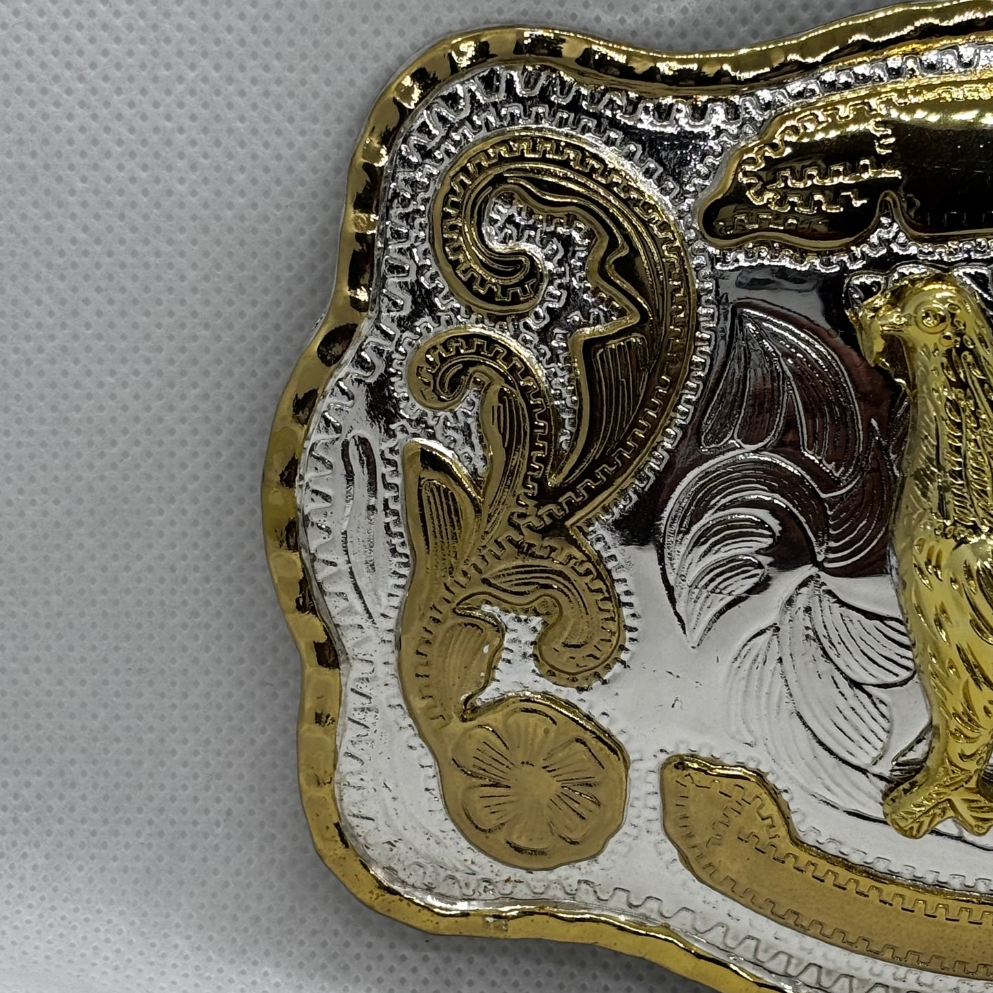 ROOSTER BELT BUCKLE GOLD SILVER WESTERN BUCKLE CRAFT HANDMADE 5.5" X 4" #EH13802