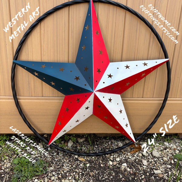 24" RED WHITE BLUE STAR USA FLAG STAR WITH SMALL STAR CUTOUT WESTERN HOME DECOR HANDMADE# EH12312