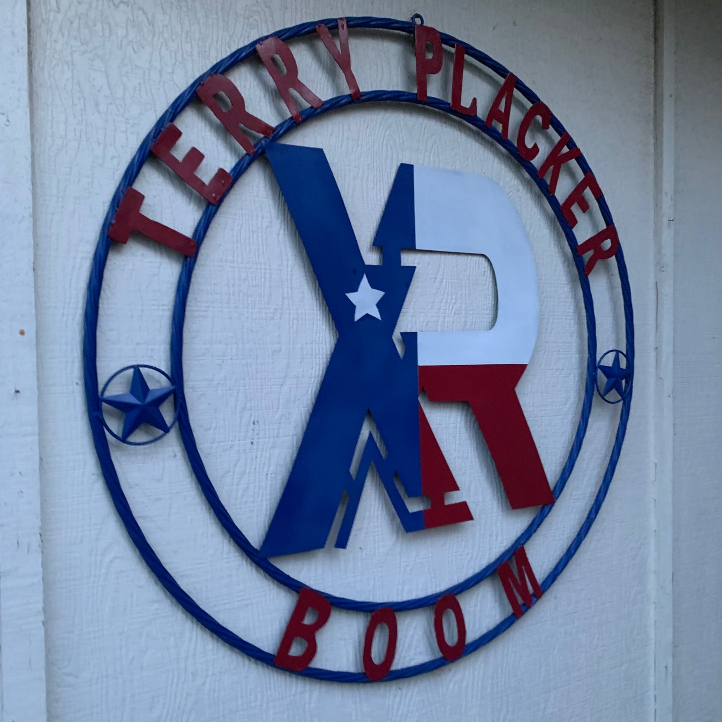 #EH11299 CUSTOM NAME XR ROOFING STYLE SIGN RED,WHITE & BLUE TEXAS FLAG LOGO HANDMADE