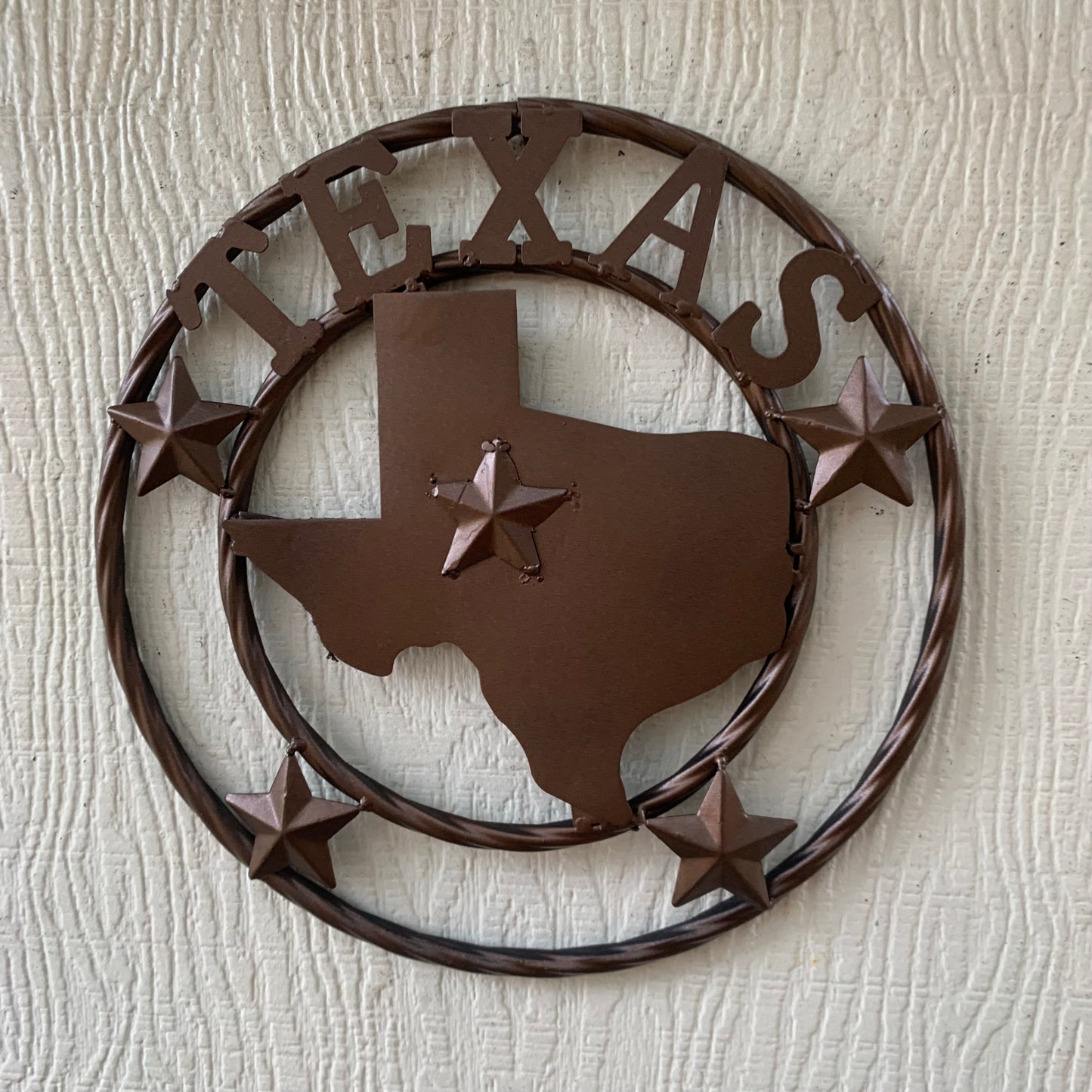 12" STATE OF TEXAS MAP RUSTIC BRONZE TWISTED RING METAL SIGN WESTERN HOME DECOR HANDMADE NEW