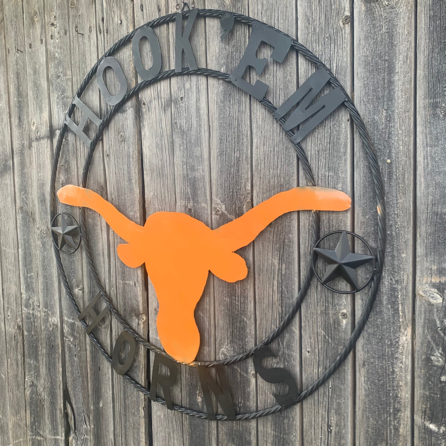 HOOKEM HORNS WITH LONE STAR TEXAS LONGHORNS HOOK EM METAL CUSTOM VINTAGE CRAFT WALL ART TEAM SIGN HANDMADE