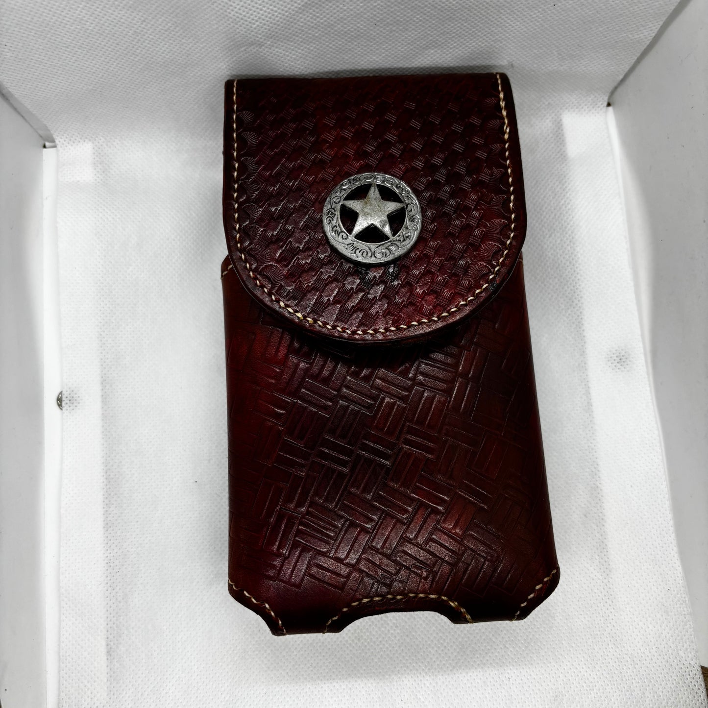 7" LONE STAR LEATHER HOLSTER BROWN STAR POUCH EXTRA LARGE  BELT LOOP CLIP CELL PHONE CASE UNIVERSAL HANDMADE #EH13808