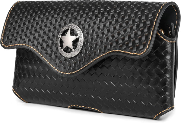 7" LONE STAR BLACK LEATHER POUCH HORIZONTAL EXTRA LARGE  BELT LOOP HOLSTER CELL PHONE CASE UNIVERSAL OVERSIZE #EH12952
