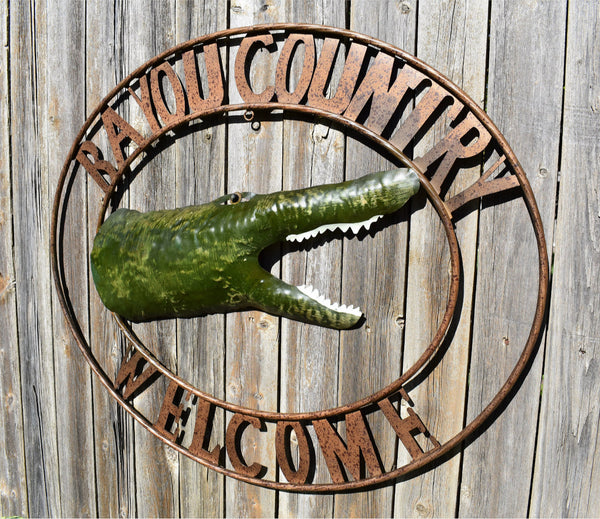 BAYOU COUNTRY SIGN CUSTOM METAL VINTAGE CRAFT SIGN WESTERN HOME DECOR HANDMADE 31" & 22"