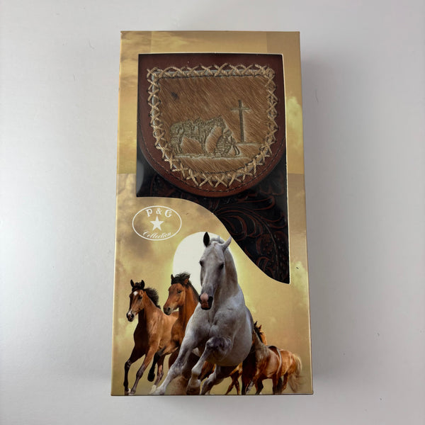 7" COWBOY PRAYER  LEATHER HOLSTER BROWN POUCH EXTRA LARGE  BELT LOOP CELL PHONE CASE UNIVERSAL OVERSIZE