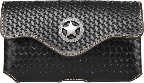 7" LONE STAR BLACK LEATHER POUCH HORIZONTAL EXTRA LARGE  BELT LOOP HOLSTER CELL PHONE CASE UNIVERSAL OVERSIZE #EH12952