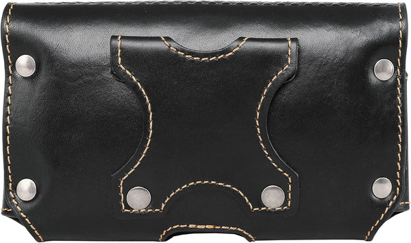 7" LONE STAR BLACK LEATHER POUCH HORIZONTAL EXTRA LARGE  BELT LOOP HOLSTER CELL PHONE CASE UNIVERSAL OVERSIZE #EH12952