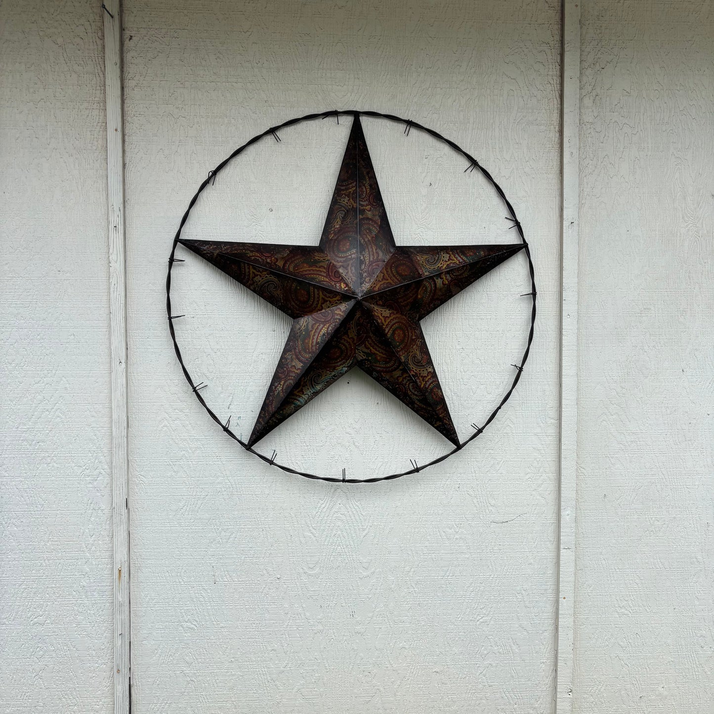 PAISLEY BARN STAR MULTI CLOR WITH BARBWIRE RING LONESTAR WESTERN HOME DECOR HANDMADE