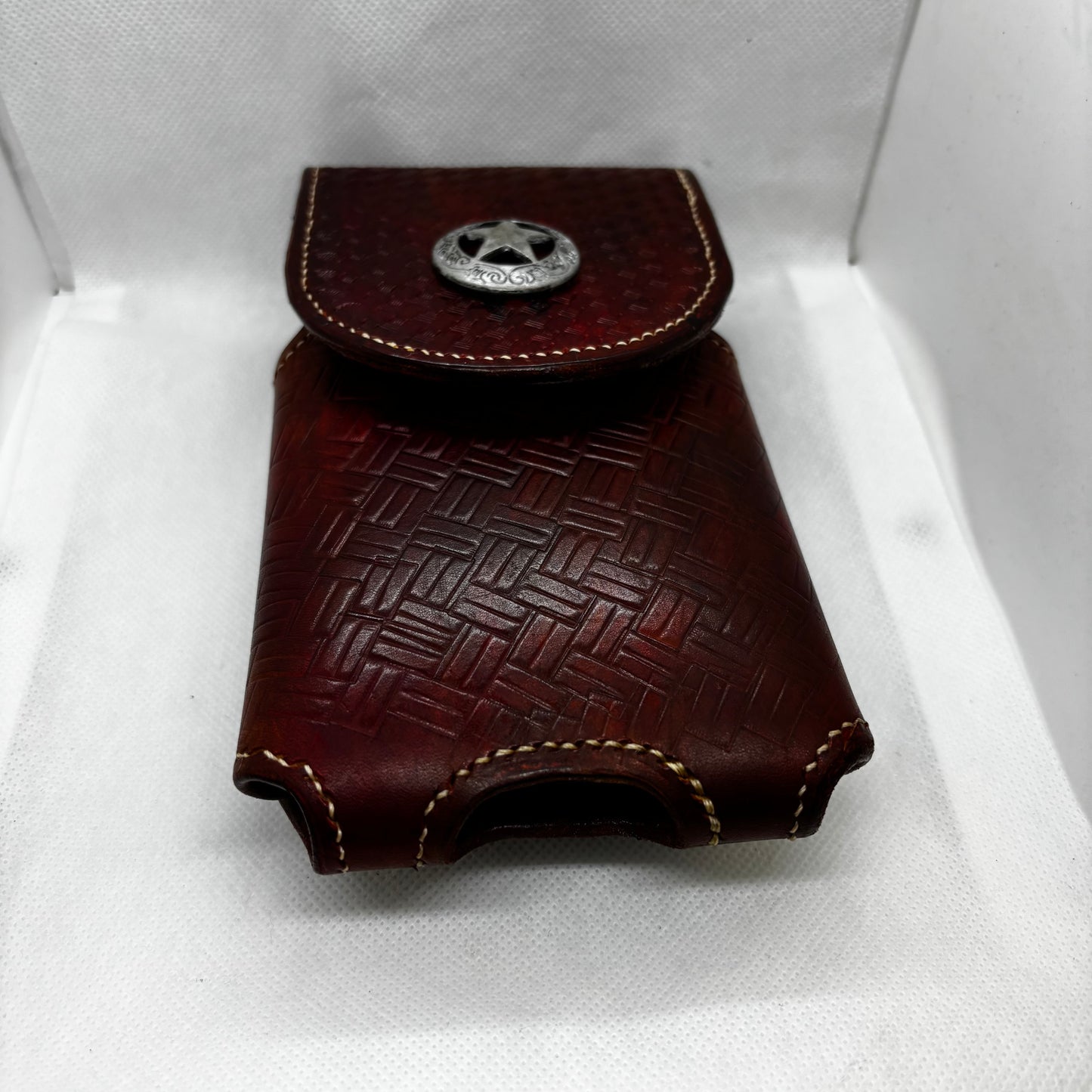 7" LONE STAR LEATHER HOLSTER BROWN STAR POUCH EXTRA LARGE  BELT LOOP CLIP CELL PHONE CASE UNIVERSAL HANDMADE #EH13808