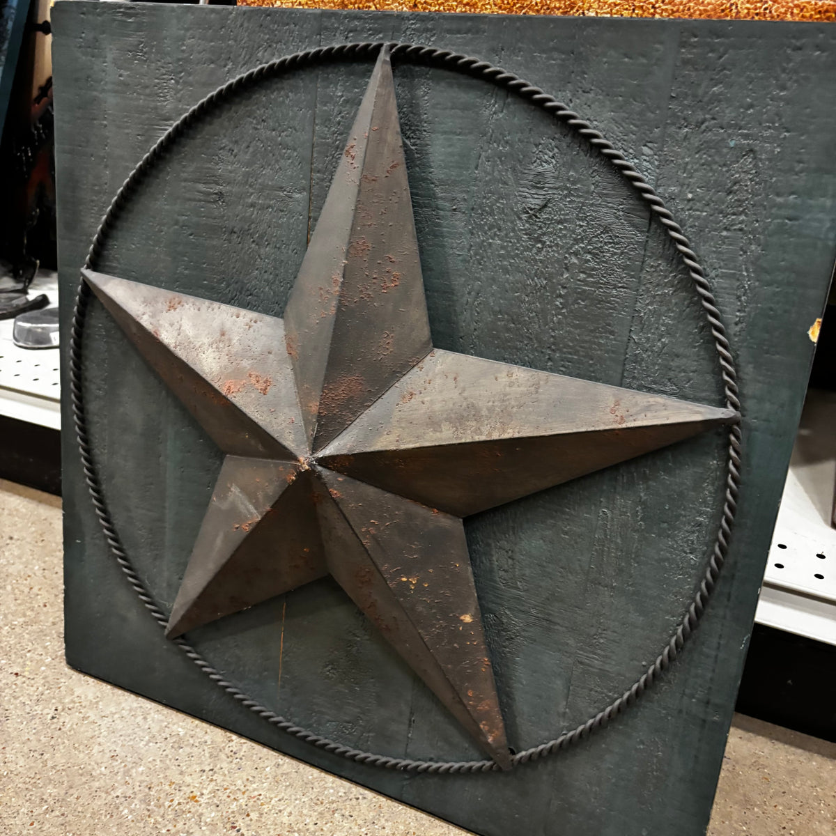 METAL STAR ON WOOD PANEL WESTERN HOME DECOR HANDMADE