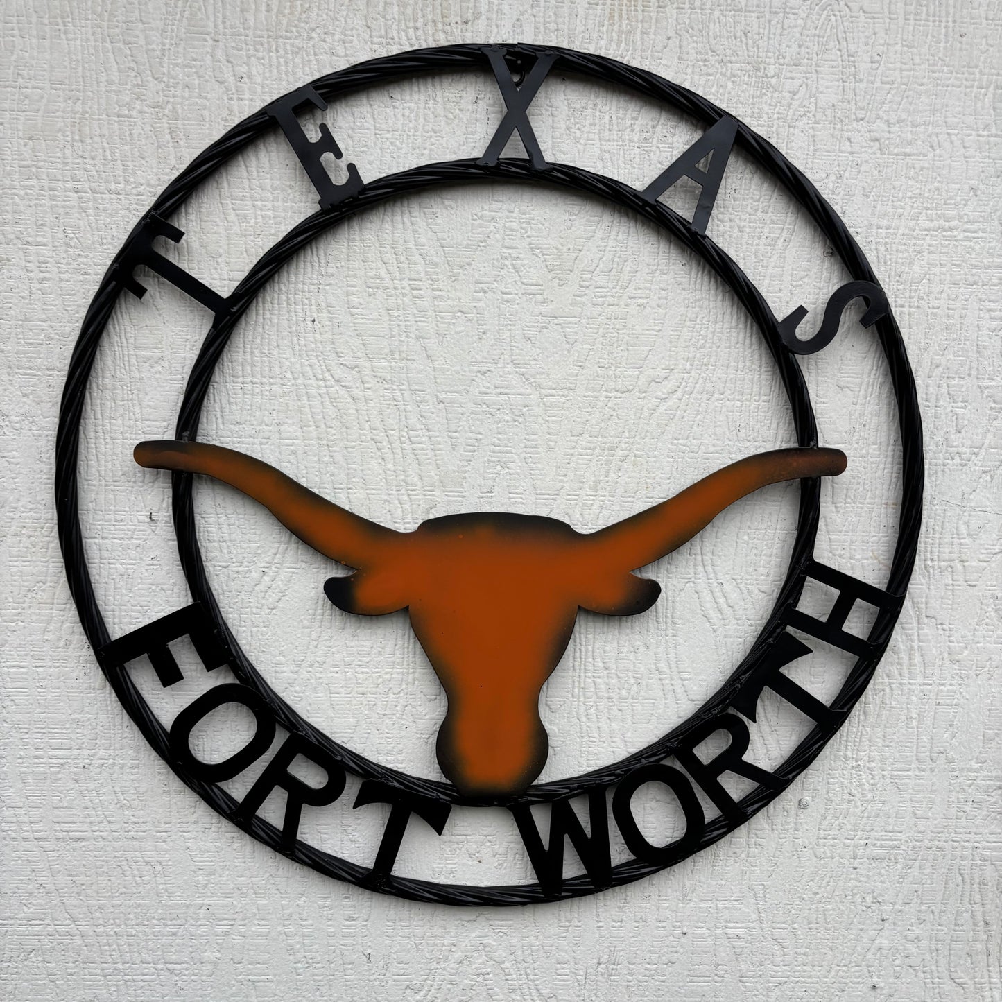 TEXAS FORT WORTH METAL SIGN LONGHORNS ORANGE WESTERN HOME DECOR HANDMADE