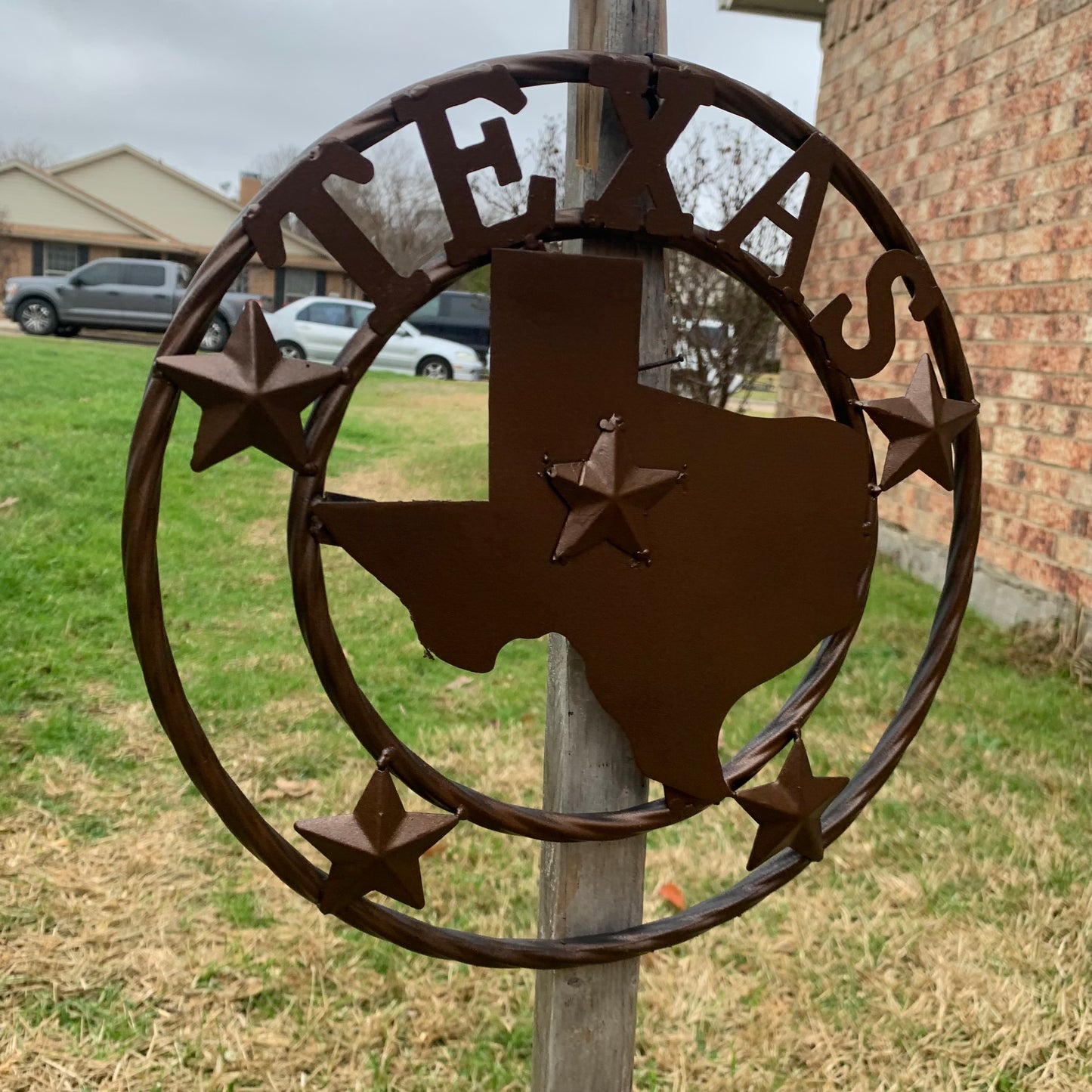 12" STATE OF TEXAS MAP RUSTIC BRONZE TWISTED RING METAL SIGN WESTERN HOME DECOR HANDMADE NEW