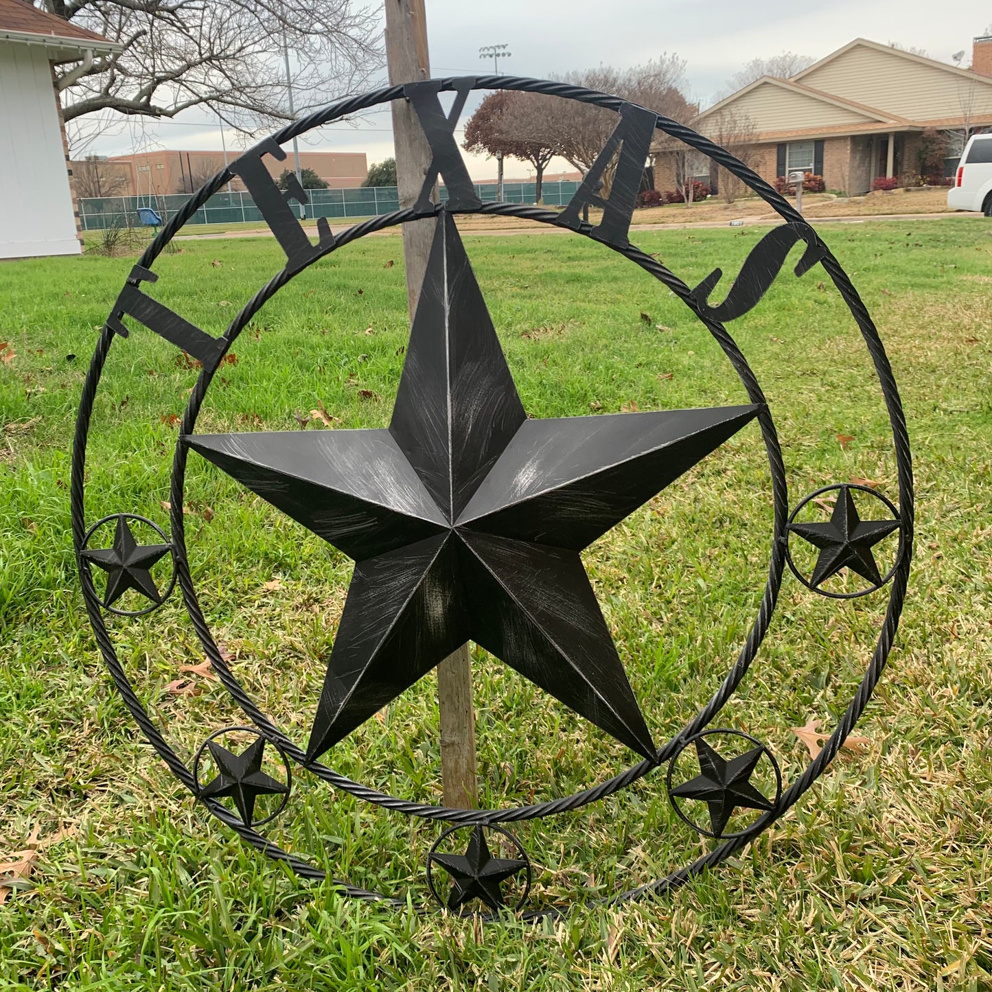 TEXAS BLACK DISTRESSED STAR TWO TONE TEXTURE BARN STAR METAL LONESTAR TWISTED ROPE RING WESTERN HOME DECOR HANDMADE NEW