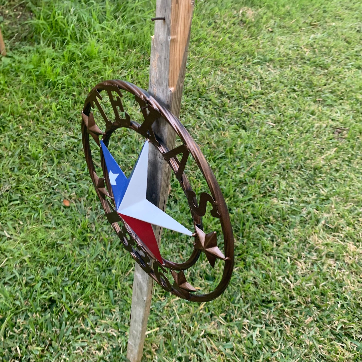 TEXAS FLAG STAR RED WHT BLUE STAR & BRONZE COPPER RING 1836 TEXAS METAL BARN LONE STAR WESTERN HOME DECOR HANDMADE NEW 12",18",24",32",36",50"