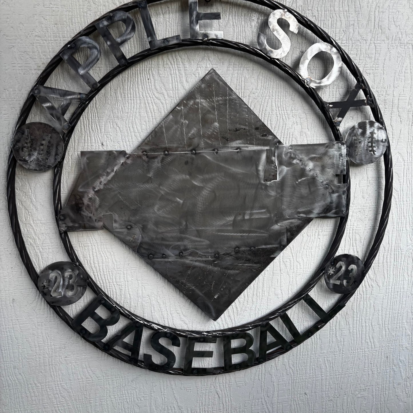 APPLE SOX BASEBALL CUSTOM METAL VINTAGE CRAFT SIGN TEAM NAVY BLUE WHITE RED HANDMADE
