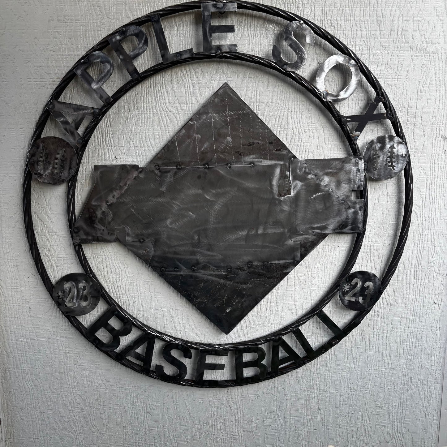 APPLE SOX BASEBALL CUSTOM METAL VINTAGE CRAFT SIGN TEAM NAVY BLUE WHITE RED HANDMADE