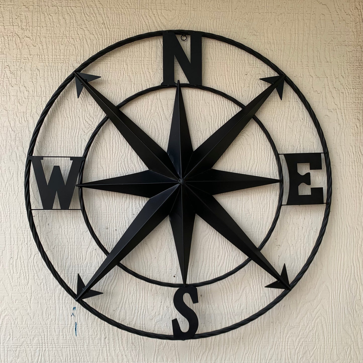 36" COMPASS RUSTIC BLACK METAL SIGN WALL ART WESTERN HOME DECOR HANDMADE NEW