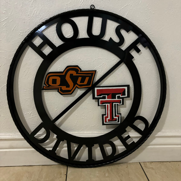 HOUSE DIVIDED OSU & TECH CUSTOM VINTAGE METAL CRAFT WALL ART RUSTIC TEAM SIGN HANDMADE 18",24",32",36