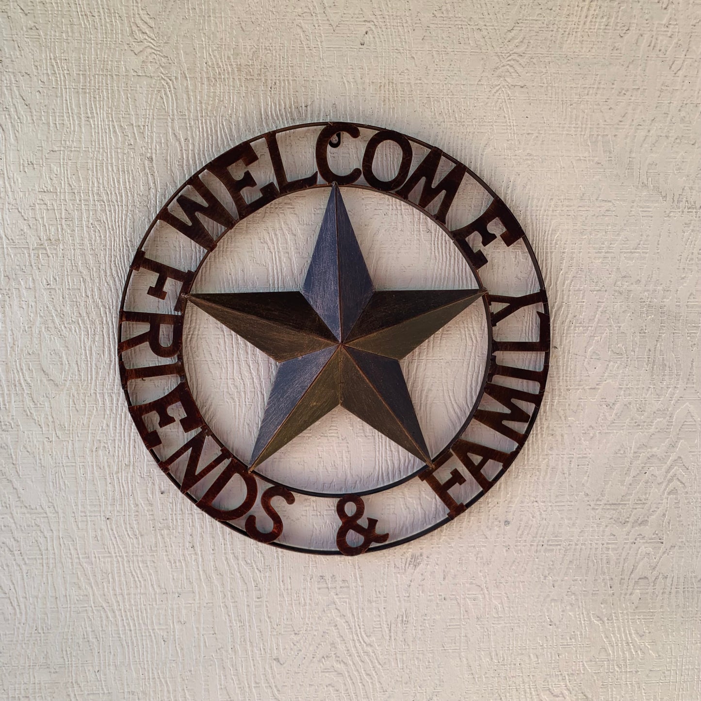 WELCOME FRIENDS FAMILY BARN METAL STAR WALL ART BRONZE WESTERN HOME DECOR HANDMADE NEW #EH13339