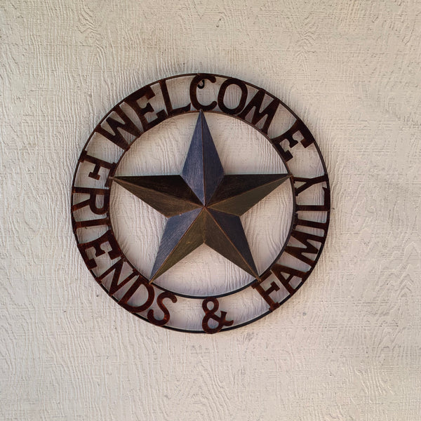 WELCOME FRIENDS FAMILY BARN METAL STAR WALL ART WESTERN HOME DECOR HANDMADE NEW