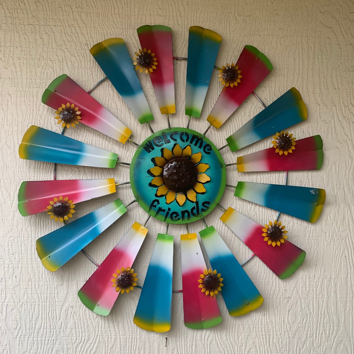 32" WINDMILL WELCOME FRIENDS FARMHOUSE WALL ART METAL WESTERN HOME DECOR NEW #EH12175