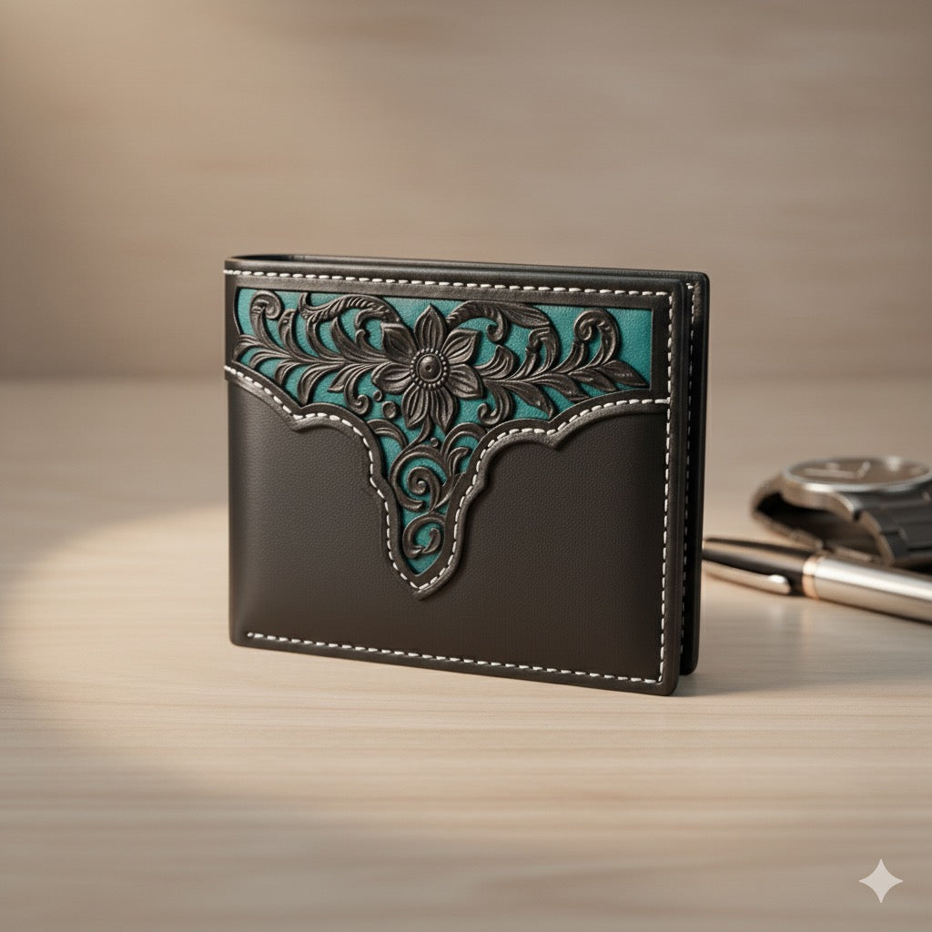 MEN'S WALLET GENUINE LEATHER BIFOLD WESTERN STYLE WALLET NEW