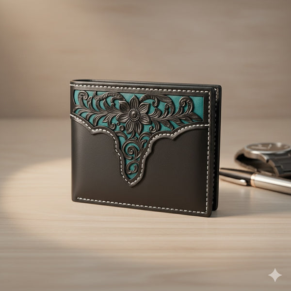 MEN'S WALLET GENUINE LEATHER BIFOLD WESTERN STYLE WALLET NEW