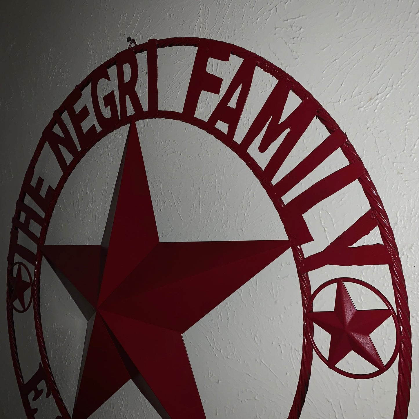 NEGRI FAMILY STYLE YOUR CUSTOM NAME STAR BARN STAR METAL LONE STAR WESTERN HOME DECOR RUSTIC BURGUNDY RED HANDMADE 24",32",36",50"